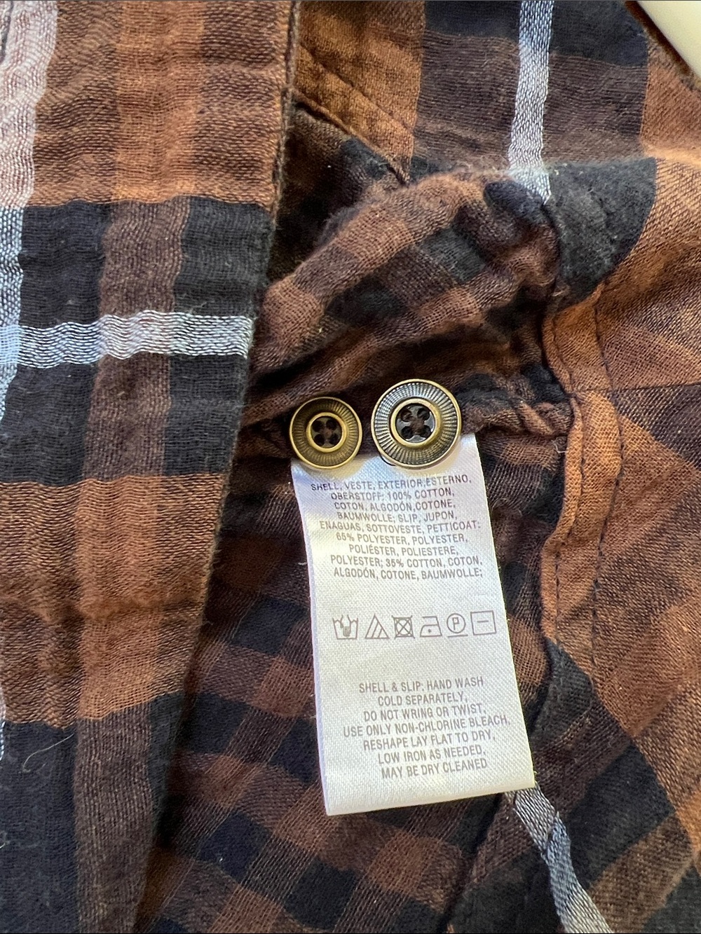 HOLDING HORSES Mixed Plaid Shirt Dress High-Low Handkerchief Hem Blue/Brown SZ 2 - Picture 11 of 15